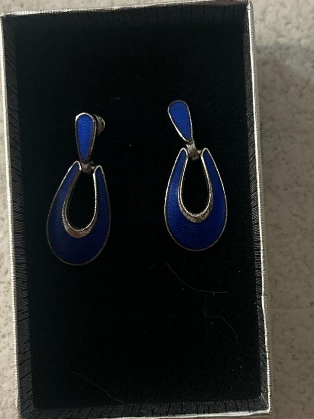 Blue Oval Drop Earrings Costume Jewelry